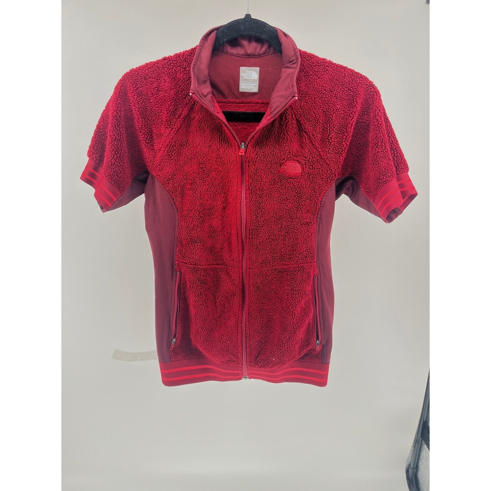 The North Face Womens Red Sherpa Fleece Short Sleeve Full‎ Zip Vest Jacket Small